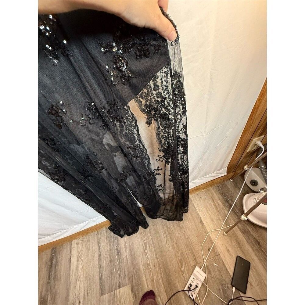 Womens Fashion Nova Formal Jumpsuit 1X Black Sequin Lace Overlay Maxi V-Neck - Picture 13 of 16